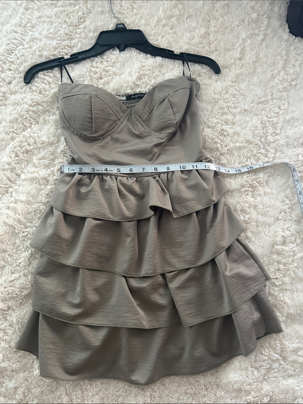 Foreign Exchange Taupe Tiered Ruffle Bustier Mini Dress